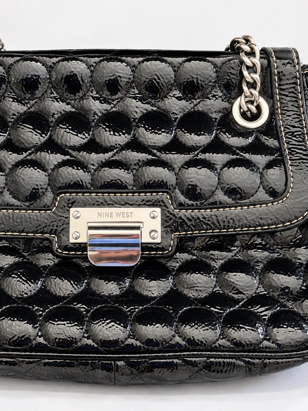 Nine West Black Quilted Patent Crossbody with Chain Strap